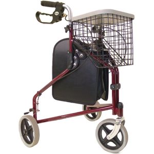 Driewiel binnen rollator Tri-Walker - Inclusief dienblad, mandje en tas - Opvouwbaar - Drie wiel indoor