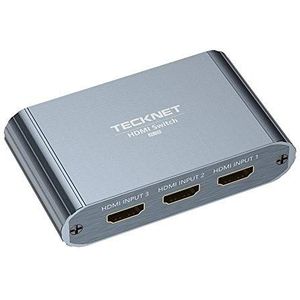 TECKNET 3-in-1 HDMII switch, ondersteunt 4K @60Hz/1080P/3D, met led-display voor PS3, PS4, laptop, pc, tv-box, DVD-speler of Blu-Ray – zonder afstandsbediening