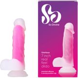 So Divine Glorious Real Skin Feel Soft Siliconen Dildo - 7 Inch Zuignap Dildo voor handsfree spelen- Strap-on, Harnas Compatibel - Waterdicht - Body Safe Silicone - Roze - Discrete levering.