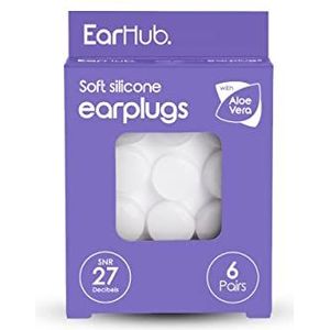 EarHub Sleepwell zachte premium siliconen oordopjes, 6 paar herbruikbare en aangepaste pasvorm, het beste gebruikt voor slaap, reizen, watersport, werk, studie en concerten. Inclusief reiskoffer.