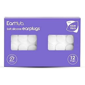 EarHub Sleepwell zachte premium siliconen oordopjes, 12 paar herbruikbare en aangepaste pasvorm, het beste gebruikt voor slaap, reizen, watersport, werk, studie en concerten. Inclusief reiskoffer