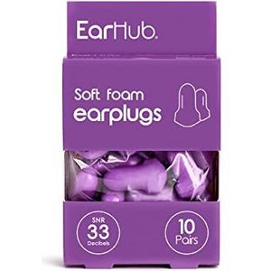 EarHub Sleepwell Oordopjes van zacht schuim, gehoorbescherming, 33 dB, oordopjes die het best worden gebruikt voor slaap, ook gebruikt voor reizen, werk, studie en concerten, paars, 10 paar
