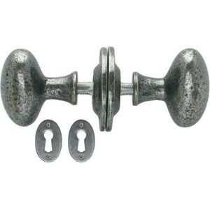 Deurknop set met de hand gesmeed ovaal Pewter Patina