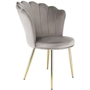 RayGar Genesis Flora Accent Stoel met Bloemblaadje Terug Fauteuil Met Gouden Chrome Afwerking Metalen Buis Poten (Grijs)