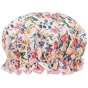 The Vintage Cosmetic Company Shower Cap Elasticated and Waterproof Houdt Hair Dry and Fizz Free Pink Floral Design