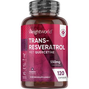 WeightWorld Trans Resveratrol met Quercetine - 120 Resveratrol capsules 500 mg voor 4 maanden voorraad - Vegan