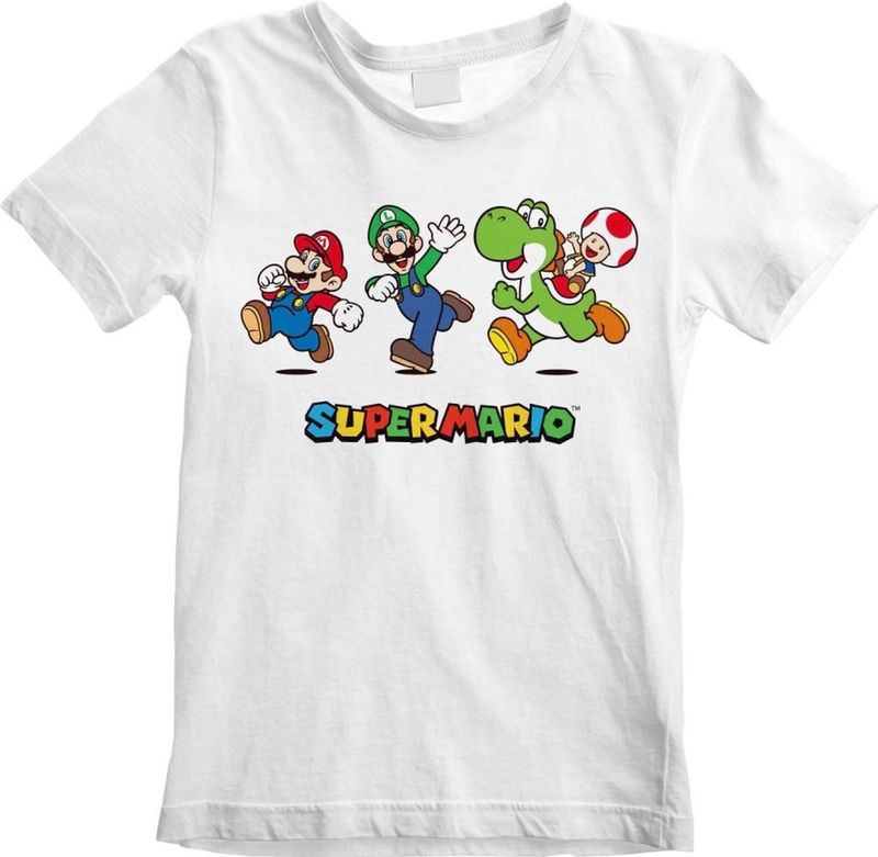 T-Shirt met Korte Mouwen voor kinderen Super Mario Running Pose Wit