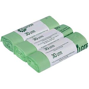 30 liter x 30 All-Green Composteerbare Zakken Keuken Kerbside Caddy Liner - Voedselafval Bin Liners - EN 13432-30L Zakken met Compostering Guide