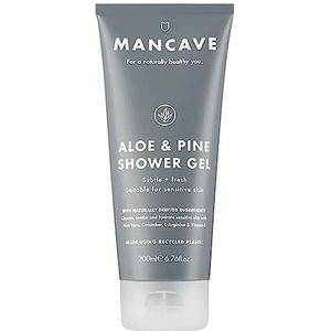ManCave Aloë en pijnboom douchegel voor mannen, geschikt voor de gevoelige huid met aloë vera en komkommer, sulfaat en parabenen, natuurlijk, veganistisch, dierproefvrij, 200 ml