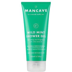 ManCave Wild Mint douchegel, 200 ml, stimulerend en fris aroma met citroen-, pepermunt- en eucalyptusolie, natuurlijke formule met L-arginine, sulfaat- en parabenenvrij, veganistisch vriendelijk