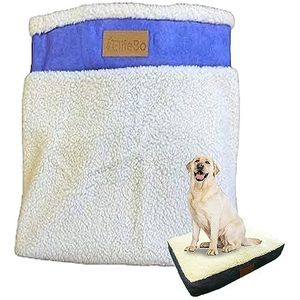 Ellie-Bo Middelgrote hondenbedhoes van imitatie suède en schapenvacht, blauw