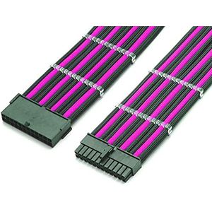Shakmods 24-pins ATX moederbord mouwen verlengkabel 30cm + 2 kabelkammen (roze en zwart)