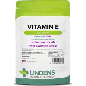 Lindens Vitamine E 100 Iu 200 Capsules Dl Alfa-Tocoferol Kwaliteit Supplement