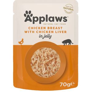 16x70g Kip met Lever in Gelei Applaws Kattenvoer Maaltijdzakjes