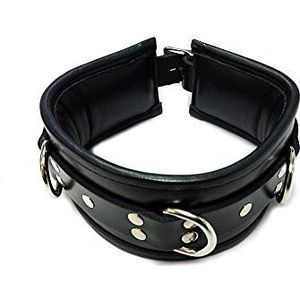 Rouge Garments BDSM 3 D ring gevoerde halsband, zwart, 1 stuk