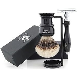 Scheren Set met veiligheidsscheermes, zilveren tip Badger Brush met Voet, voor hem