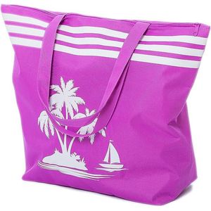 strandtas, schoudertas, shopper voor dames, in de zomer, met ritssluiting, afmetingen 50 x 40 x 16 cm, met palmpatroon - violet - m
