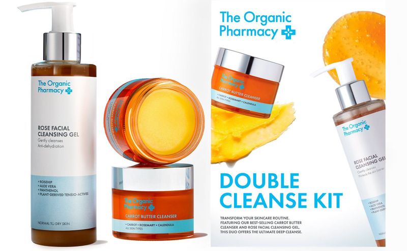 The Organic Pharmacy - Double Cleanse Kit - Gezichtscleansers - 50 ml Carrot Butter Cleanser en 200 ml Rozen Gezichtsreinigingsgel