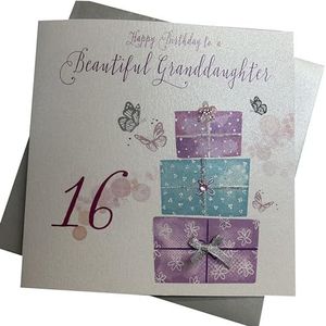 witte katoenen kaarten Code XLWB105 Happy Birthday To A Beautiful GrandDaughter 16 Handgemaakte Grote 16e Verjaardag Card Present,