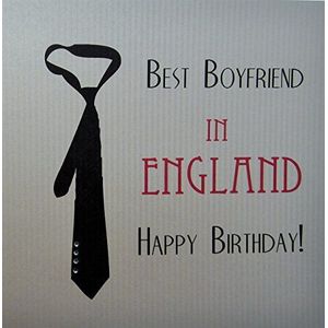 WHITE COTTON CARDS Verjaardagskaart ""Best Boy Friend in Engeland"", handgemaakt, met zwarte stropdas