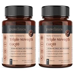 Triple Sterkte CoQ10 300 mg x 180 Tabletten (2 flesjes van 90) Non-GMO, USP-kwaliteit. Met vitamine C en zwarte peper - 6 maanden voorraad