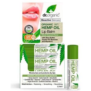 Dr Organic Hennepolie Lippenbalsem, Hydraterend, SPF 15, Voor Mannen, Voor Vrouwen, Natuurlijk, Vegetarisch, Dierproefvrij, Zonder Parabenen & SLS, Biologisch, 5.7ml