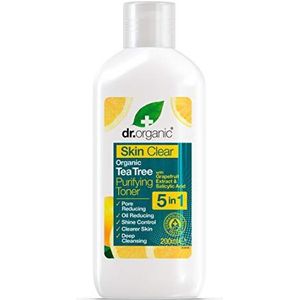 Dr Organic Skin Clear 5-in-1 toner, reinigend, tegen acne en heldere huid, olieachtige, problematische huid, veganistisch, dierproefvrij, paraben- en SLS-vrij, biologisch, 200 ml