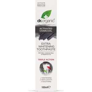 Dr Organic Activated Charcoal Toothpaste, Extra Whitening, Natural, Vegan, Cruelty-Free, Paraben & SLS-Free, Recycled & Recyclable, Organic, 100ml