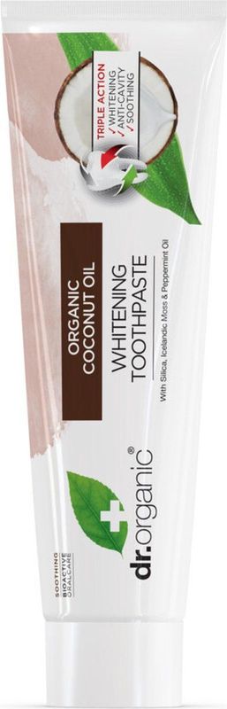 Dr Organic Kokosolie Tandpasta, Whitening, Natuurlijk, Voor Mannen, Voor Vrouwen, Veganistisch, Dierproefvrij, Zonder Parabenen & SLS, Biologisch, 100ml