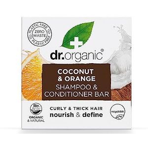Dr Organic Kokosnoot & Sinaasappel Shampoo & Conditioner Bar, Voedend, Voor Krullend & Dik Haar, NIEUW, Plasticvrij, Natuurlijk, Veganistisch, Dierproefvrij, Zonder Parabenen & SLS, Biologisch, 75g