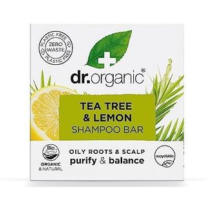 Dr Organic Tea Tree & Citroen Shampoo Bar, Zuiverend, Vette Wortels & Hoofdhuid, NIEUW, Plasticvrij, Natuurlijk, Veganistisch, Dierproefvrij, Zonder Parabenen & SLS, Biologisch, 75g