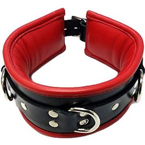 Rouge Garments - 3D-ring gevoerde leren halsband, zwart/rood, 1 stuk (1 stuk)