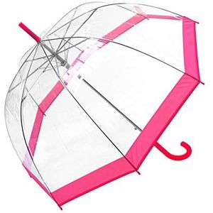Susino Transparante klok/koepelparaplu voor dames, automatisch openingssysteem, brede bescherming met diameter 100 cm, winddicht, roze, transparante en roze rand, 100 cm, paraplu, Transparant en roze,