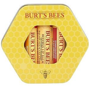 Burt's Bees Trio Tin geschenkset, 1 x 100% natuurlijke bijenwas lippenbalsem, met vitamine E en pepermunt (4,25 g), 1 x honing lippenbalsem, granaatappel lippenbalsem (4,25 g)