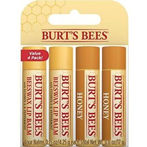 Burt's Bees 100% natuurlijke, hydraterende lippenbalsem, verpakking van 4, originele bijenwas met vitamine E en pepermuntolie - 4 tubes, 17 g