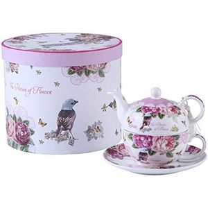 Tea for One theepot mok Suacer Set Vintage Flora Rose Lavendel porselein geschenkdoos vogel roos vlinder