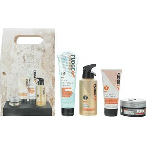 Fudge Professional Innovation 4 Piece Gift Set: Blow Primer 150ml - Hed Shine 144ml - Hair Tickener 75g -hair Wax 75g