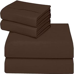 ComfyWell Eenpersoonsbed beddengoedset bedlaken met diepe zakken (35 cm) zacht geborsteld microvezelweefsel, krimp- en vervagingsbestendig, eenpersoonsbed (90 x 190 cm) bruin