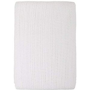 Witte Cellulaire Deken Tweepersoonsbed | Volwassen Cellulaire Deken Katoen | Groot Bed Throw Omkeerbaar Lichtgewicht |Thermische Zachte Traditionele Cellulaire Deken (230 x 230cm)