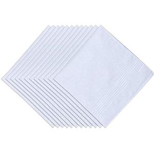Set van 12 satijnen zakdoeken voor heren, 100% katoen, wit, 40 x 40 cm