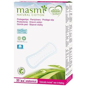 Masmi Anatomische inlegkruisjes biologisch katoen voor lichte ontlading, hypoallergeen, biologisch afbreekbaar. Vrij van parfum, Viscose, Rayon, Chloor en dioxinen (30)