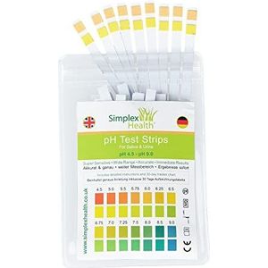 Simplex Health pH teststrips pH 4.5-9.0 (25 stuks) voor urine & speeksel met Duitse gebruiksaanwijzing, 1
