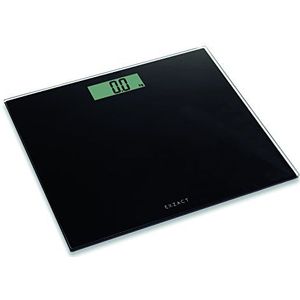 EXZACT Personenweegschaal, elektronische lichaamsweegschaal, digitale badkamerweegschaal, ultrasmal, 1,7 cm dik, 150 kg, gekleurd glasplatform, zwart