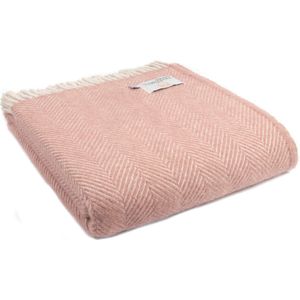 Plaid Visgraat Oud Roze en Parelmoer (Dusky Pink and Pearl) - 150x183 - Nieuw Wol - Tweedmill UK