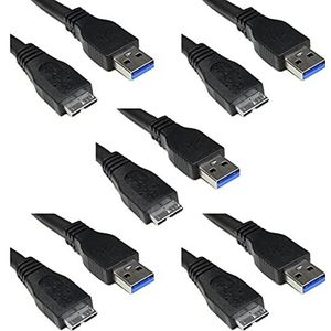 BIPRA OEM SuperSpeed USB 3.0-kabel A naar Micro B voor WD/Seagate/Clickfree/Toshiba/Samsung externe harde schijven (5 stuks 35 cm - 1 voet - 0,35 m)