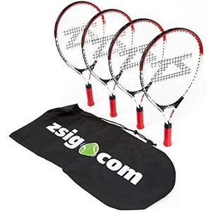 ZSIG Familie Mini Tennis Racket Set - 2 Rood/Wit 21"" Rackets, 2 Oranje/Wit 23"" Rackets