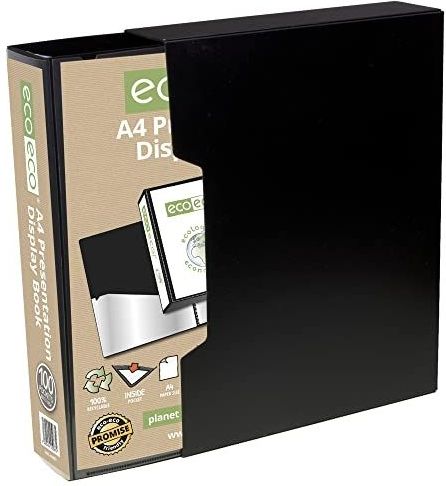 eco-eco A4 formaat 50% gerecycled 100 Pocket Zwart Presentatie Display Boek, Opslag Case Portfolio Art Folder met Plastic Mouwen met Zwarte Display Box