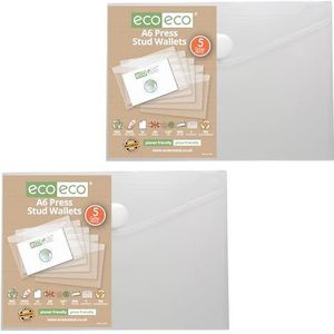 eco-eco A6 95% gerecycleerde doorzichtige drukknop popper portemonnee, plastic mappen (Pack van 10), eco155x2