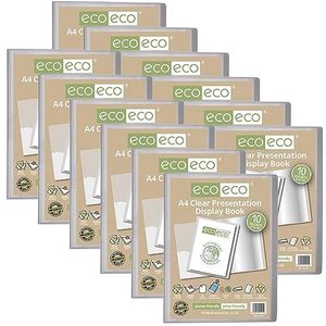 Eco-eco Set van 12 transparante presentatiemappen, 10 A4-hoezen, 50% gerecycled, met eco-kunststof hoezen, 125 x 12 cm