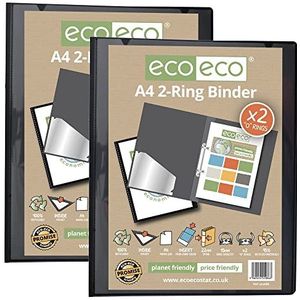 eco-eco A4 95% gerecycled presentatie 22mm rug 2 ringband zwart, (Pack van 2), eco086x2
